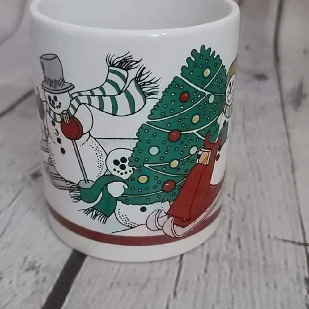 Vintage Christmas Snowman Handle Coffee Mug